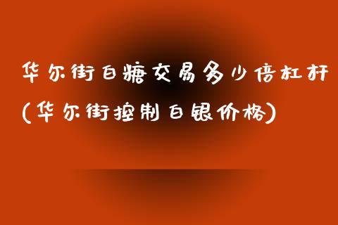 华尔街白糖交易多少倍杠杆(华尔街控制白银价格)